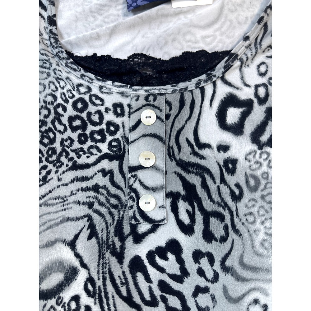 SUSAN GRAVER WOMEN'S SHIRT MEDIUM BLACK CHEETAH PRINT WH3/4‎ SLEEVE TOP BLOUSE - Picture 3 of 14